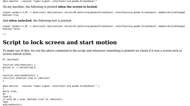 Ubuntu: Bash script to start 'motion' on screen lock (2 Solutions!!)
