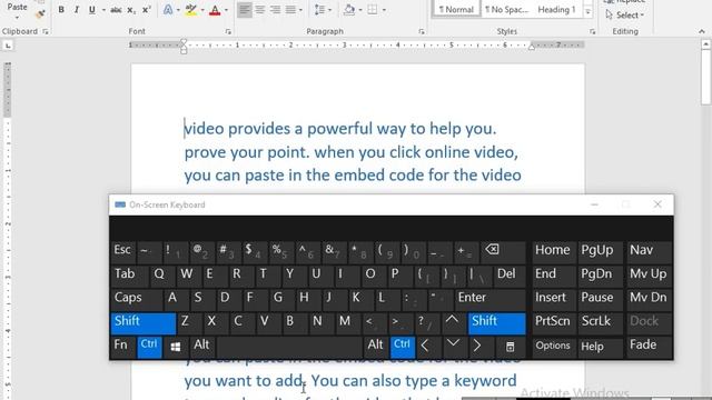 control key usage in word