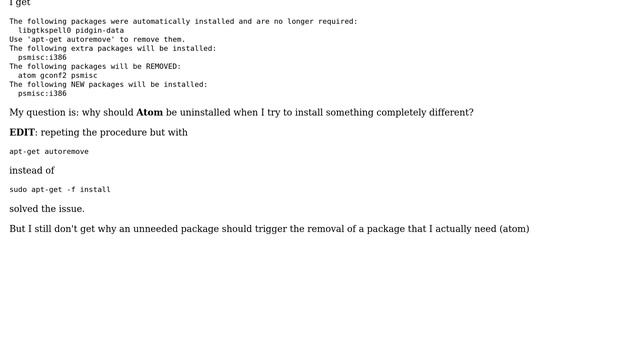 Why does Linux (Mint 17.2,Ubuntu 14.04 based. KDE) automatically remove certain packages while...