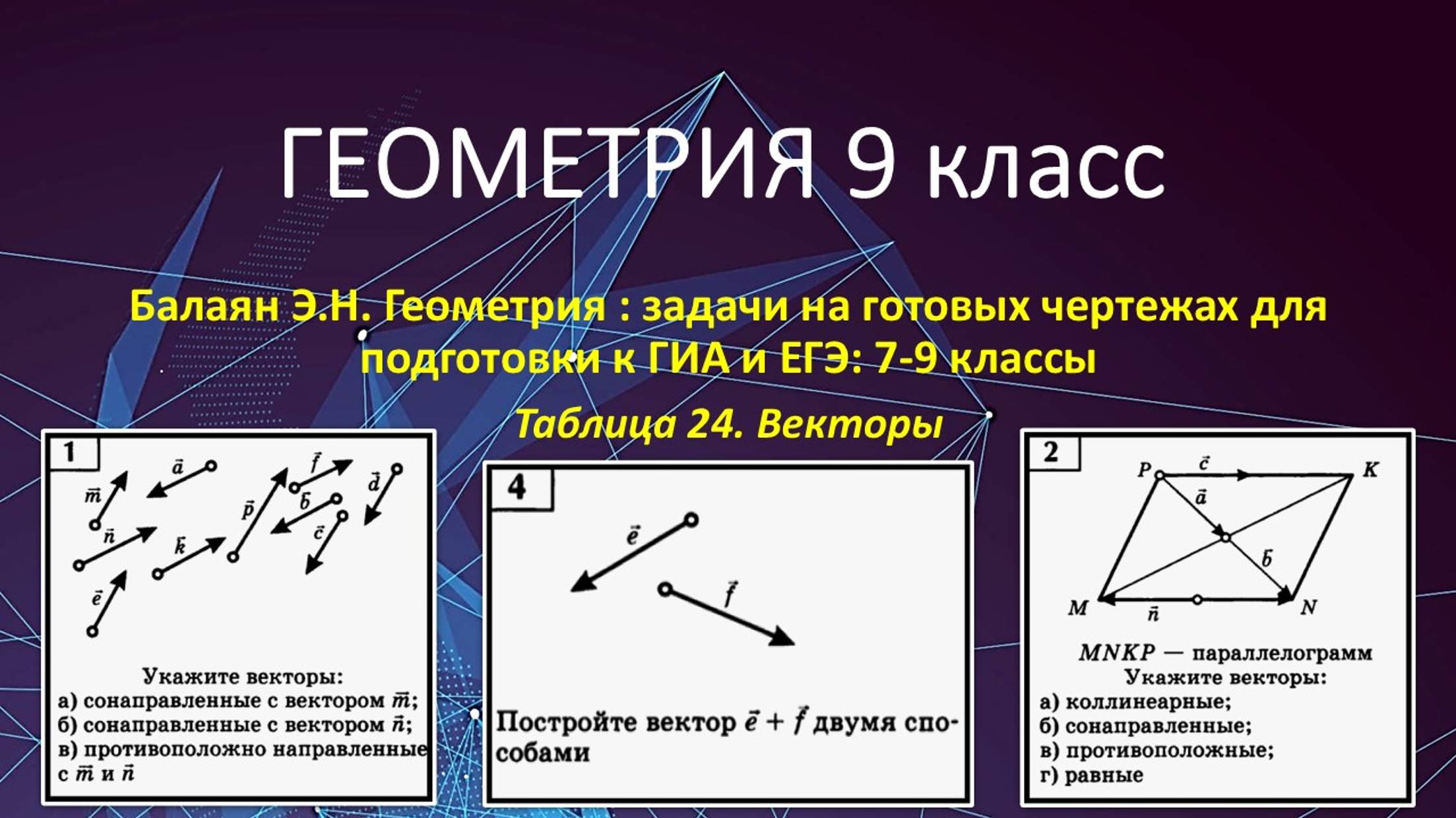 Геометрия 9_векторы_таблица 24_№ 1, 2, 4