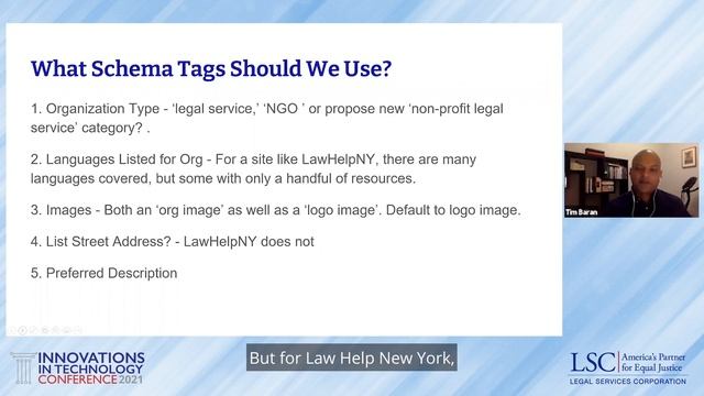 LSC ITC 2021 Using Schema to Increase Access to Legal Information: A Progress Review