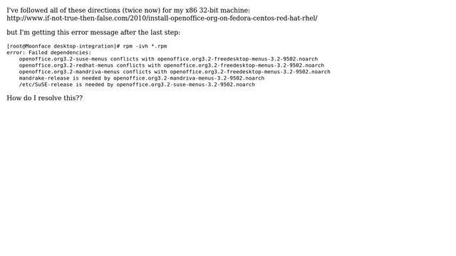 having trouble installing openoffice on Fedora 13