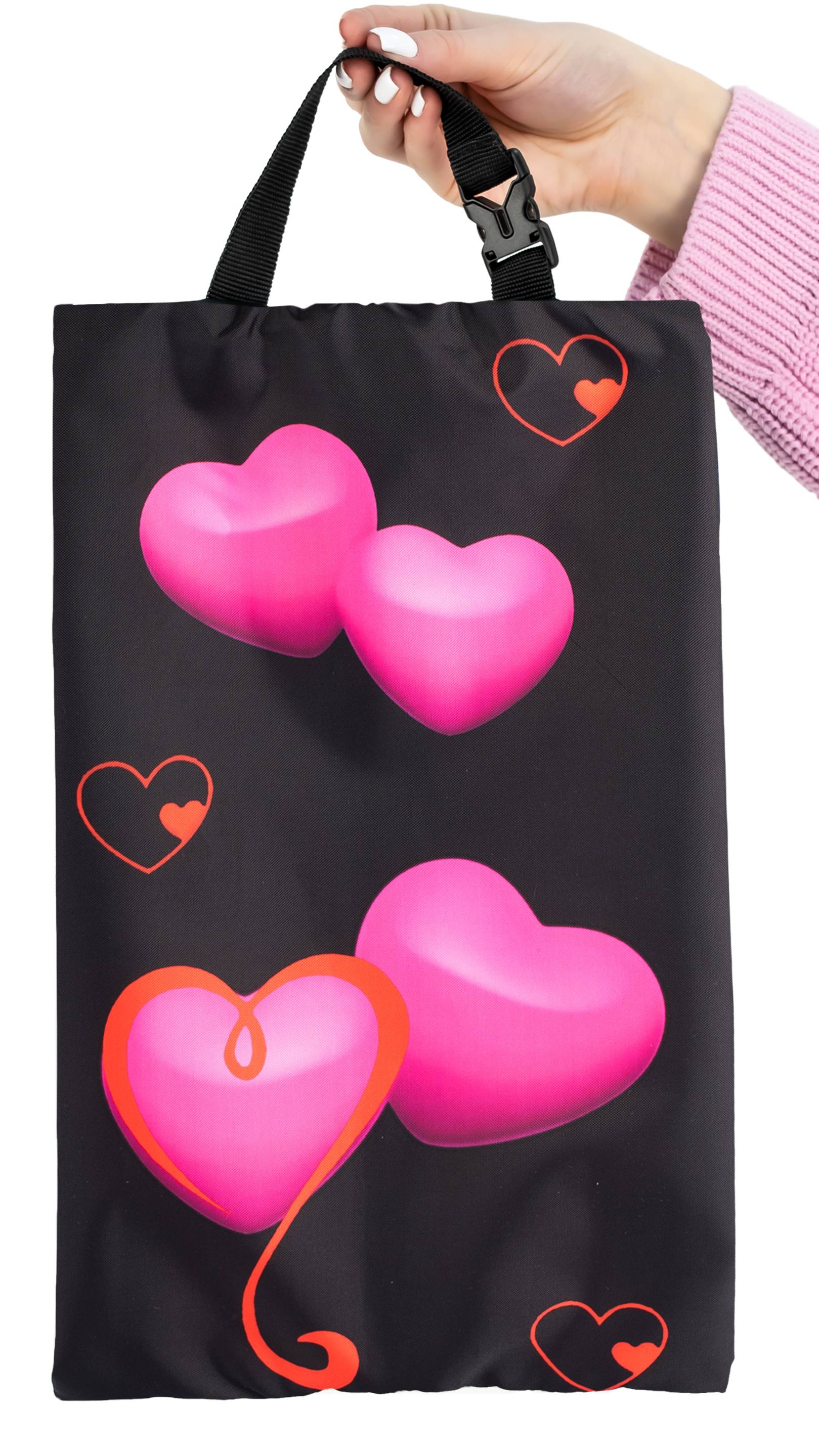 Сумка-чехол, мешок для сменной обуви с рисунком сердечки