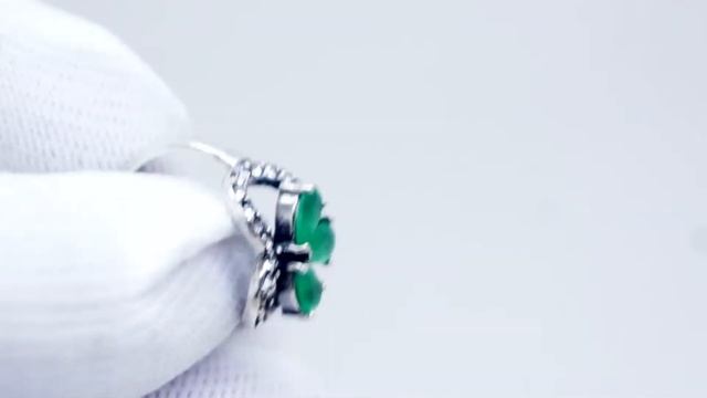 Гарнитур серьги и кольцо "Весенний клевер" посеребрение хризопраз гальваника стильный комплект 3039