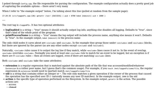 Unix & Linux: LoggedFS configuration file syntax