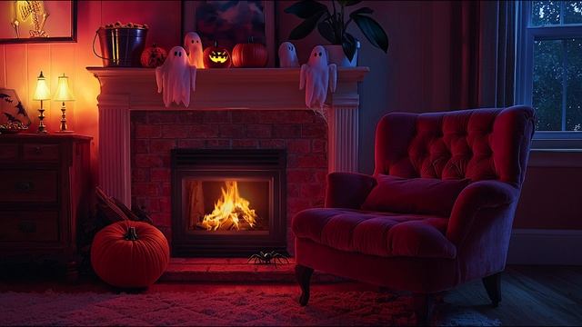 Spooky Halloween Reading Nook  Cozy Fireplace Ambience for Relaxation & De-stres