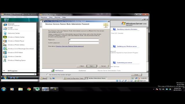 Creating a domain and installing active directory services