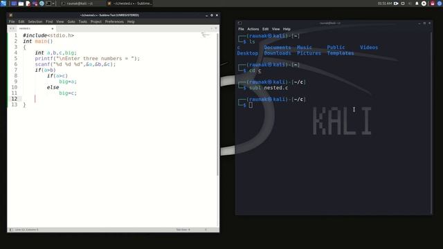 C program to find the biggest of three numbers using nested if-else