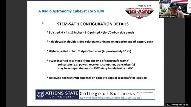 Dr Wayne McCain: A Radio Astronomy CubeSat for STEM Education
