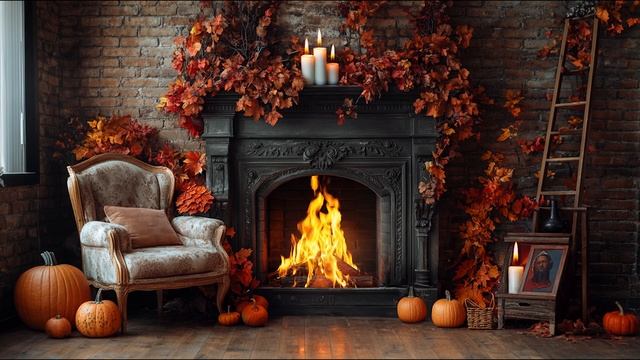 Autumn Fireside Escape  Cozy Reading Nook & Crackling Fireplace Ambience