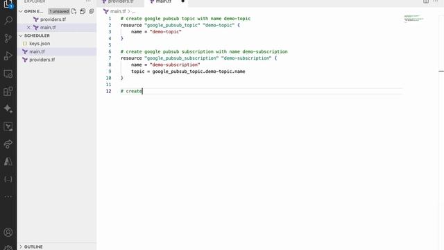 Codeium: Generate terraform code to create Scheduler Job to Publish messages to PubSub Topic in GCP