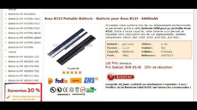 Asus K52J Portable Batterie