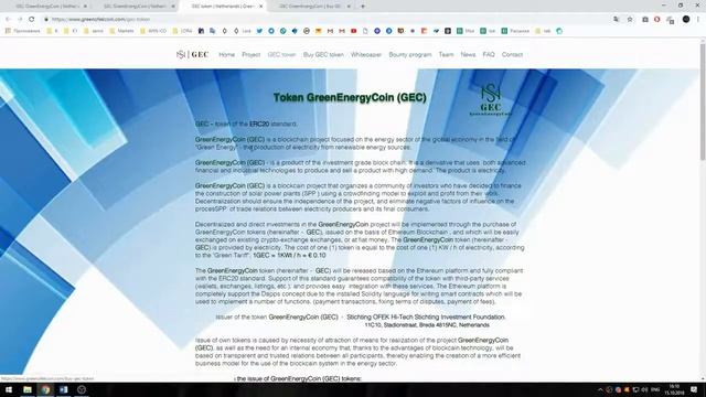GEC GreenEnergyCoin. Presale - PreICO, on the channel Crypto Word.