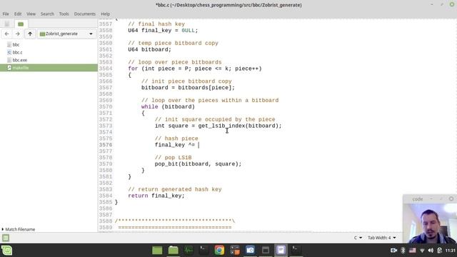 68-Bitboard CHESS ENGINE in C Zobrist HASHING (generate hash key)