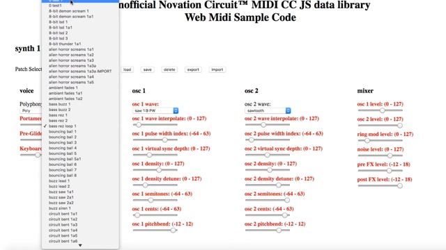 Novation Circuit - MIDI CC Patch Editor demo