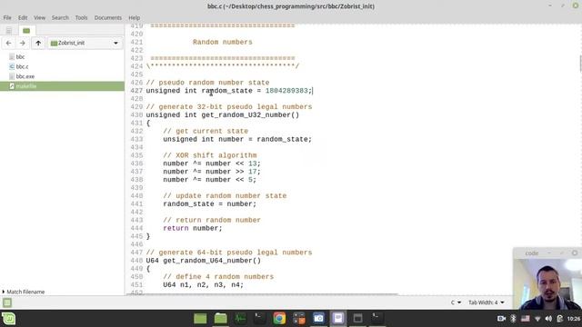 67-Bitboard CHESS ENGINE in C Zobrist HASHING (initialize random keys)