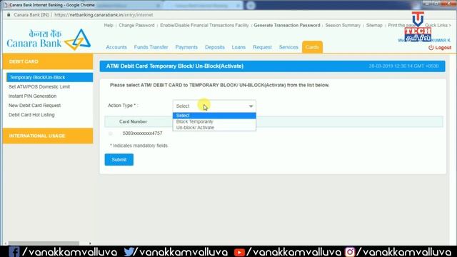 How to Block/Unblock ATM card in online | Vanakamvalluva
