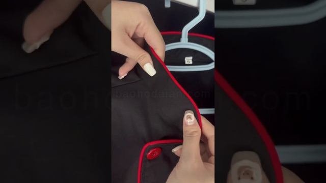 Áo đồng Phục Bếp Màu đen Phối đỏ Vải Si Hàn Quốc
