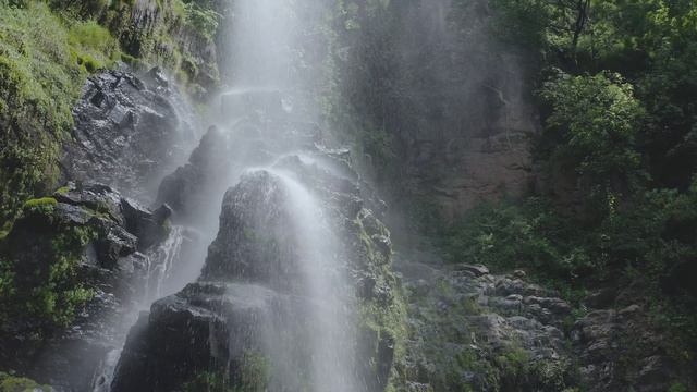 Водопад в лесу, видео 4к