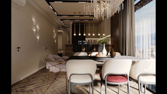 3D візуалізація кухні-вітальні-передпокою
