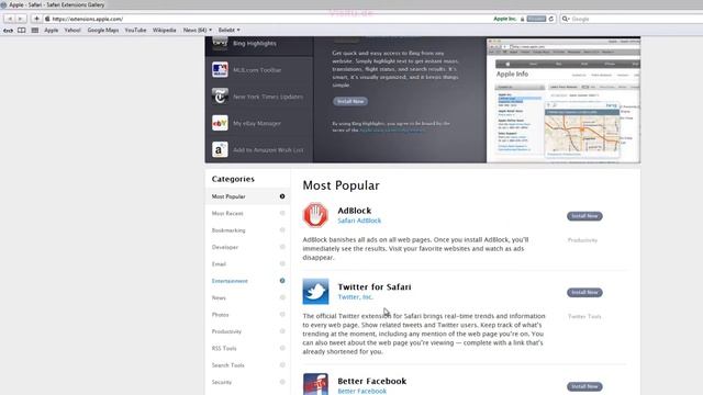 Kurz Tutorial: Add-ons hinzufügen beim Apple Safari Webbrowser