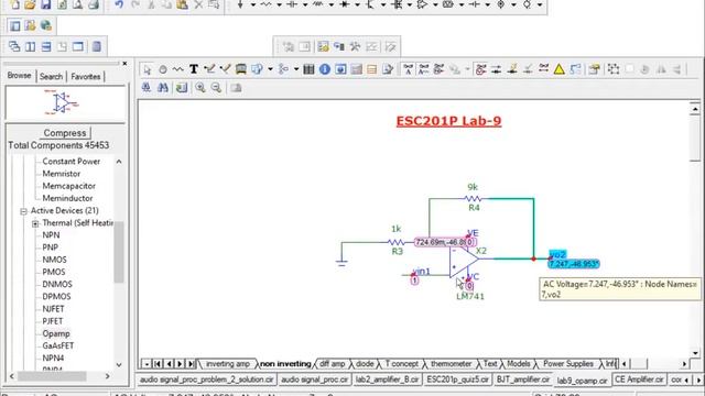 ESC201P Simulation lab 9 :  opamp circuits