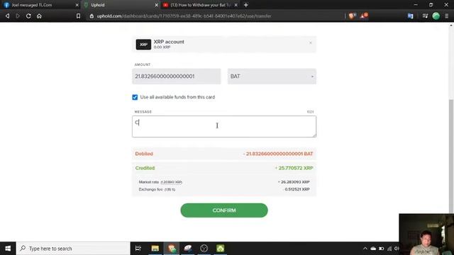 Convert BAT to XRP in Uphold Wallet from Brave browser