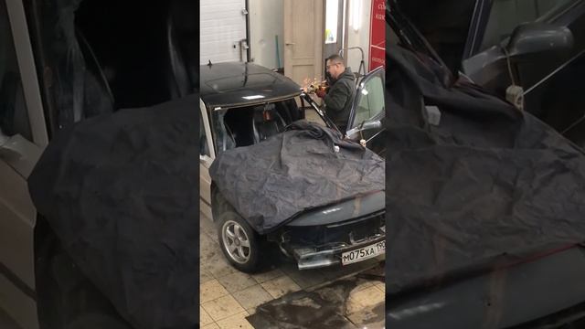 Удаление дефектов после снятия лобого стекла Saab 9-5 #1