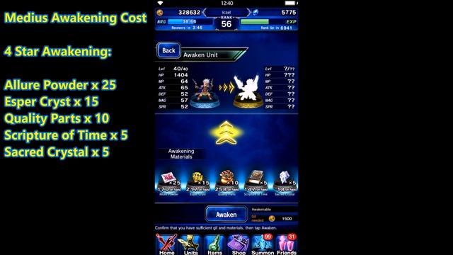 Medius and Cerius Awakening Material Cost - Final Fantasy Brave Exvius FFBE