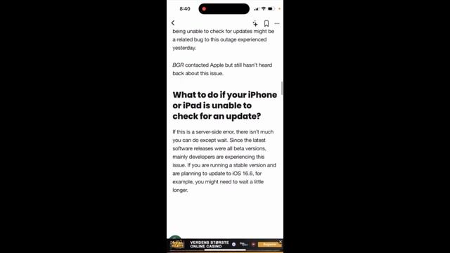 iPhone “Unable to check for update” error…