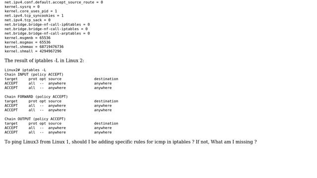 Ping between two Linux systems via an intermediate Linux fails