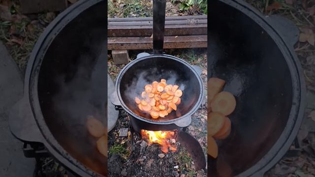 утка в казане в пиве на костре