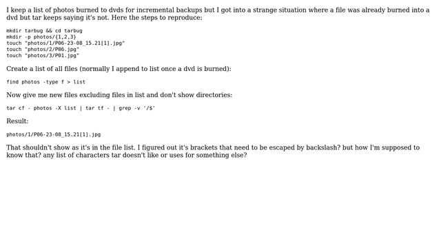 Unix & Linux: What characters TAR doesn't like?