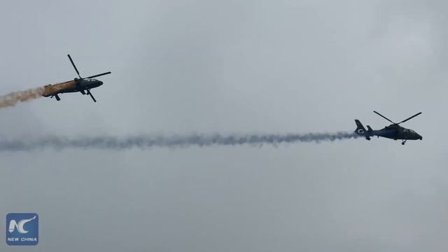 Daredevil helicopter performance at N China expo