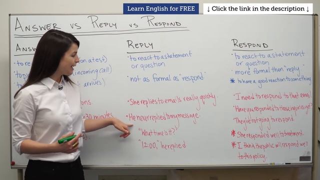 Difference between ANSWER, REPLY and RESPOND - Basic English Grammar