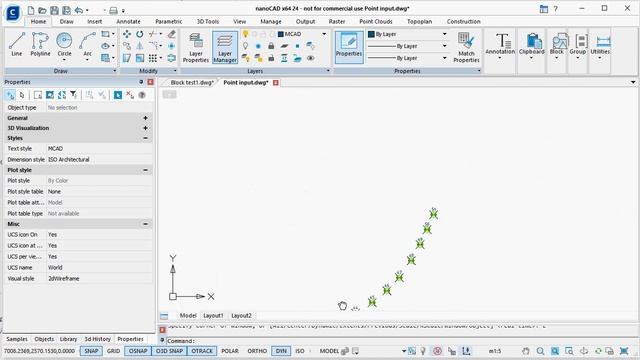 Entering coordinates of points from an Excel table.