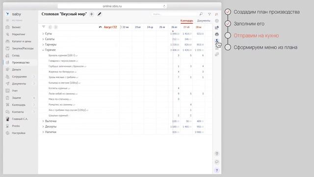 Как создать план производства в Saby