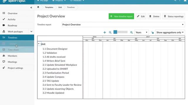 Open project Menu and navigation