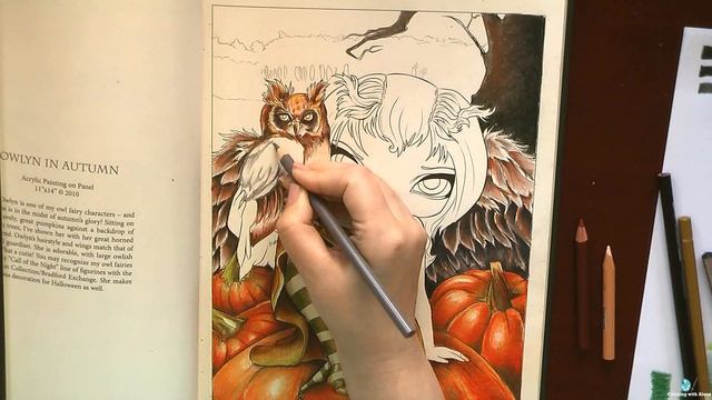 Owlin in Autumn. Speedcoloring in J.Becket-Griffith book / Раскраска-антистресс
