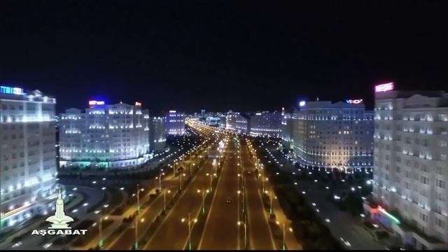 Ночной Ашхабад с высоты птичьего полёта - Turkmenistan.Night Ashgabat from a bird's eye view