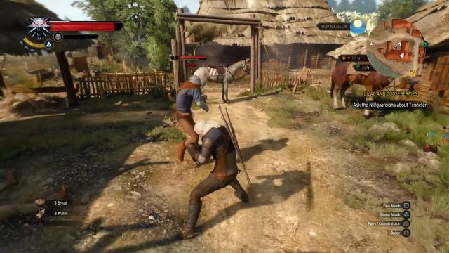 The Witcher 3: Wild Hunt - Outside Tavern: Thugs Melee Combat Gameplay Experience Earned Sequence