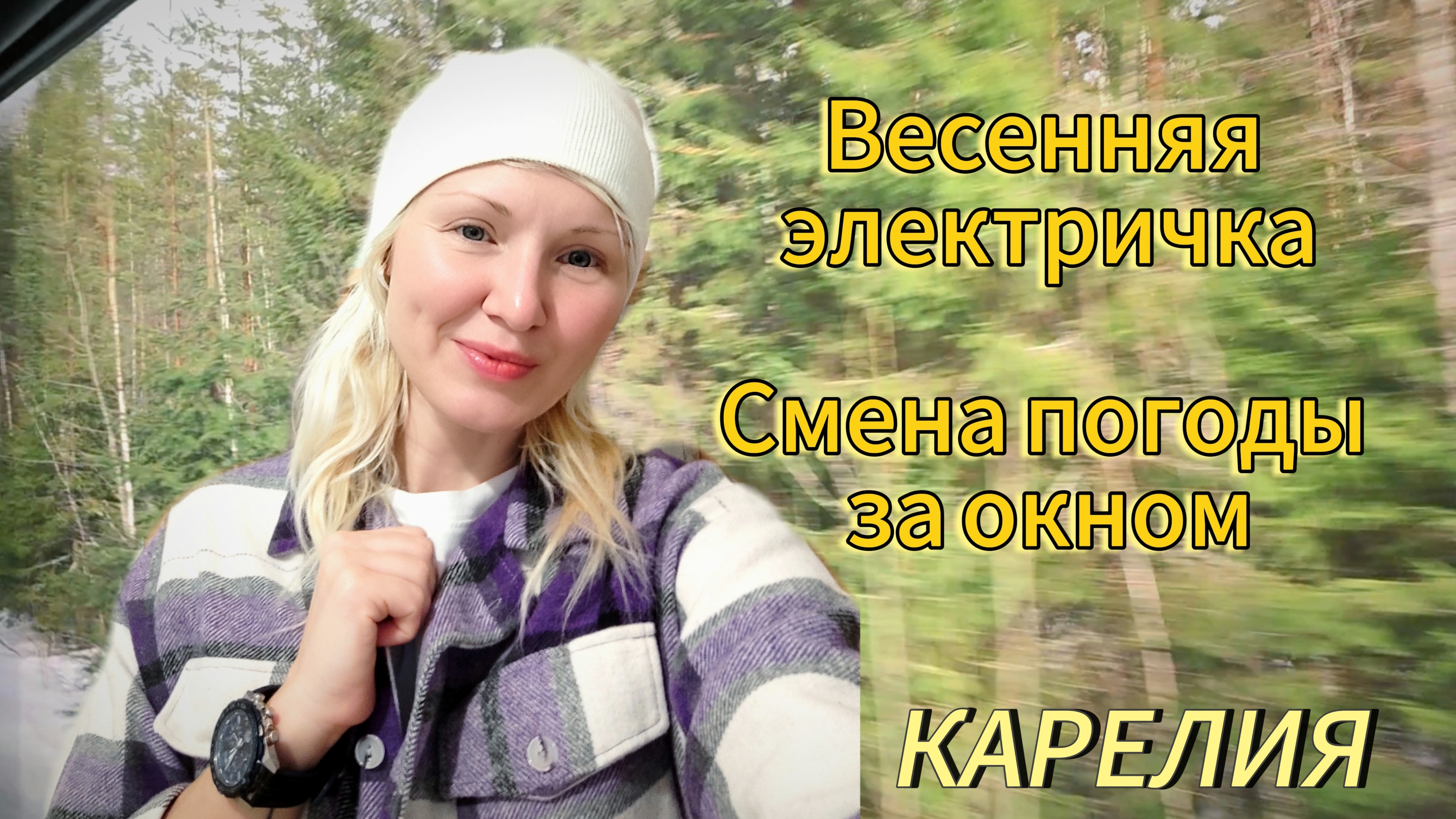 Весенняя электричка. Смена погоды за окном. Карелия