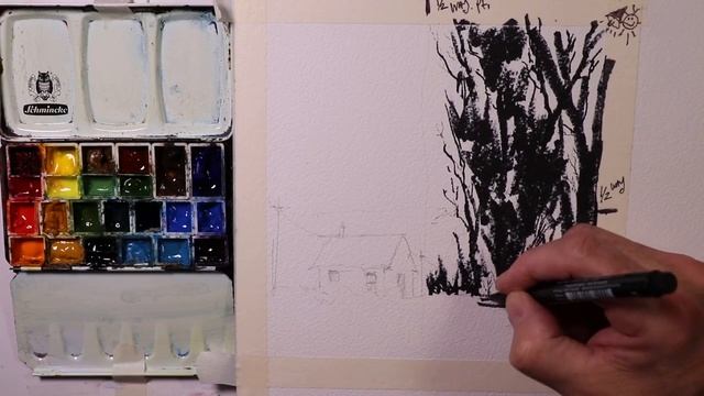 Ink & Wash Country Home Landscape in Watercolor- with Chris Petri