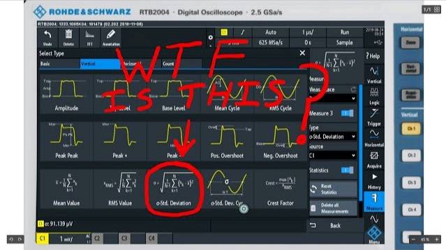 EEVblog #1223 - Oscilloscope Standard Deviation Noise Measurement