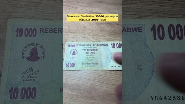 Банкнота Зимбабве 🇿🇼 10000 долларов 2007 года👍👍❤️🔥