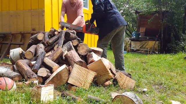 Пилим дровишки на даче