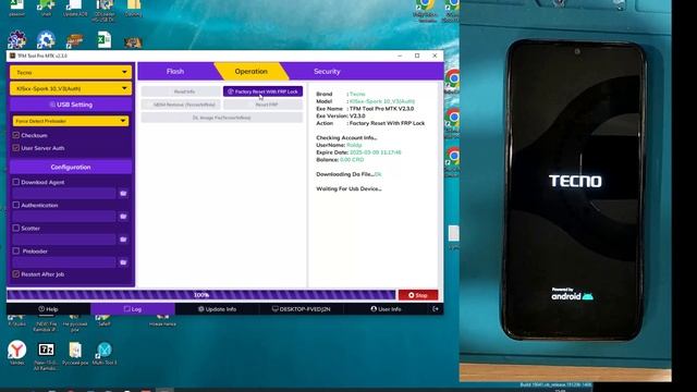 Tecno Spark 10 KI5q Разблокировка Google, удаление FRP с помощью TFM Tool
