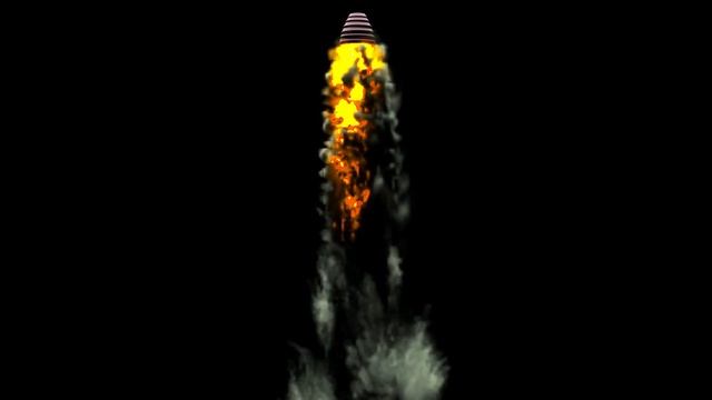 Rocket engine start with dark smoke and yellow fire  Animation