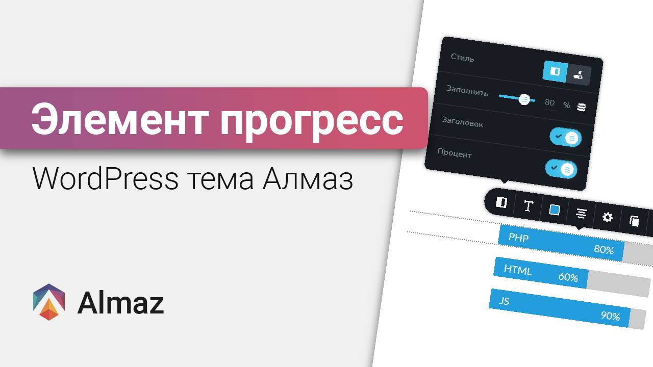 Элемент Прогресс-бар в WordPress теме Алмаз