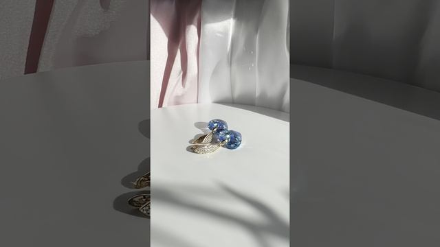 Романтические серьги в форме сердца с голубым кристаллом Сваровски